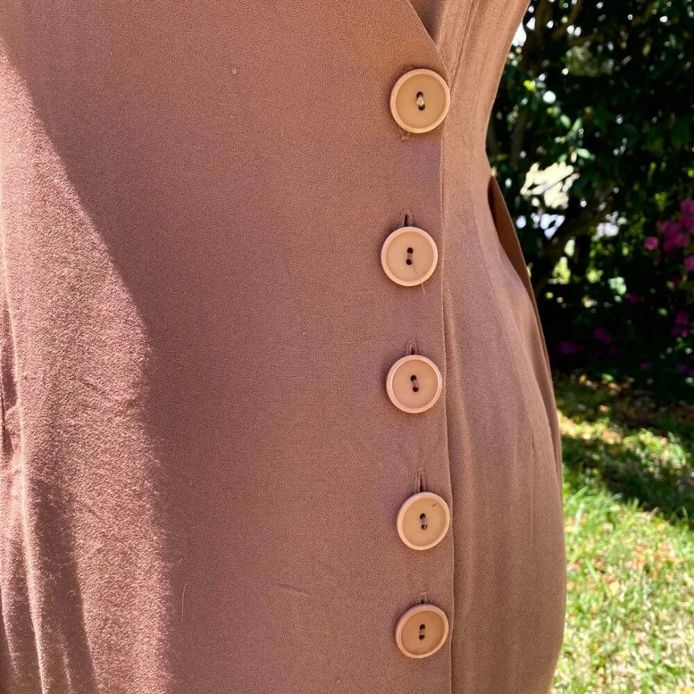 Vintage 1960s Side Button-up Mauve Tea-Length Dress w/ Tie in the Back - Picture 3 of 4